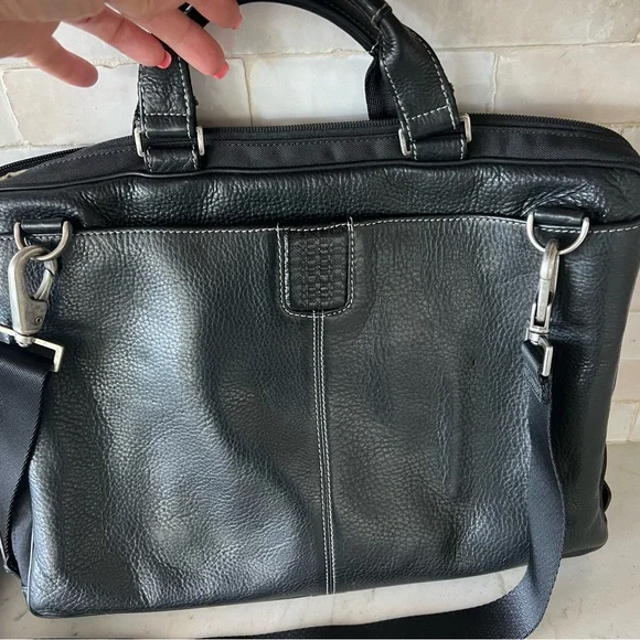 Boconi black leather slim messenger bag